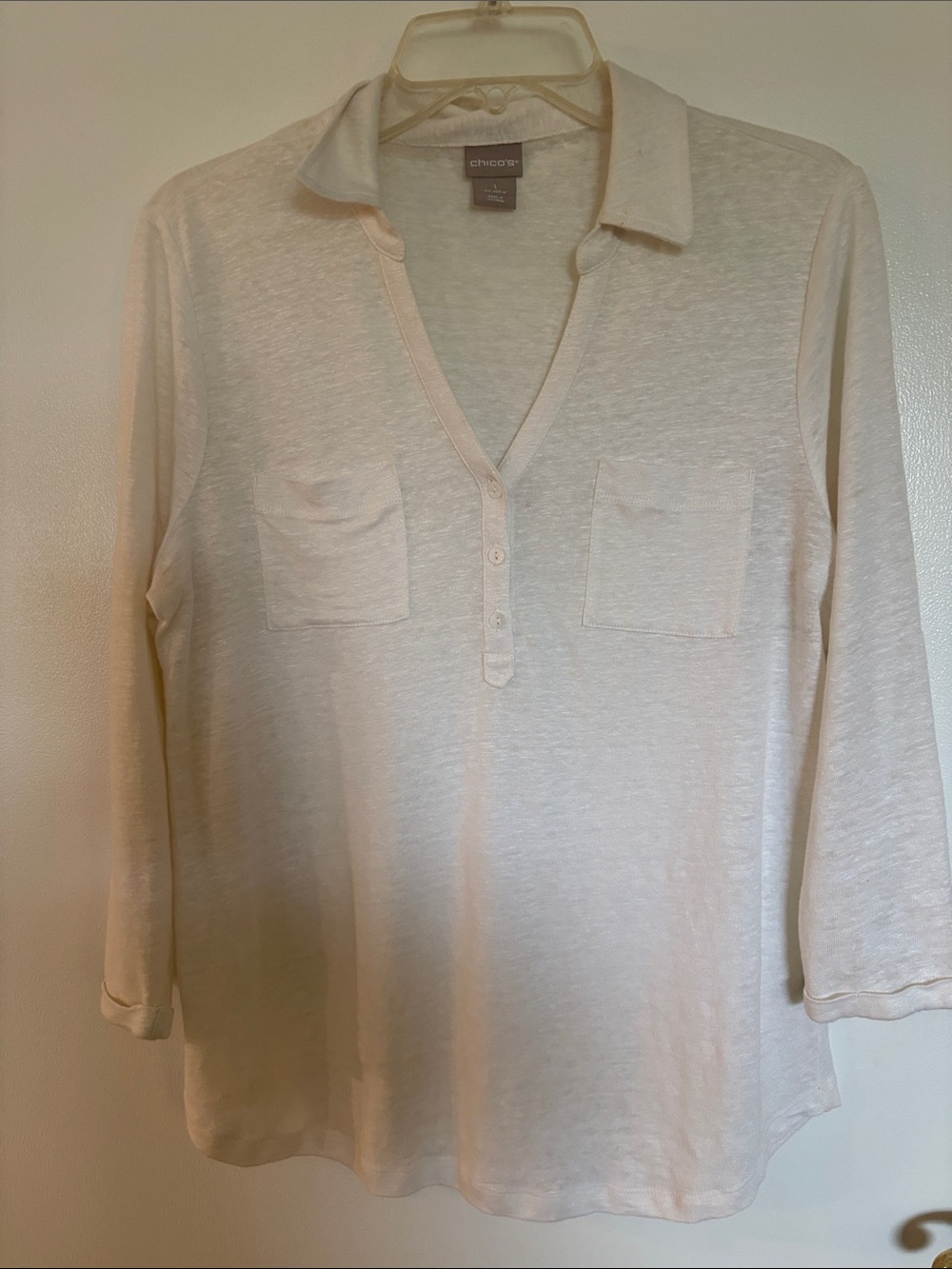 Chico's Soft Cream Split-Neck Pocket Tunic size 1
